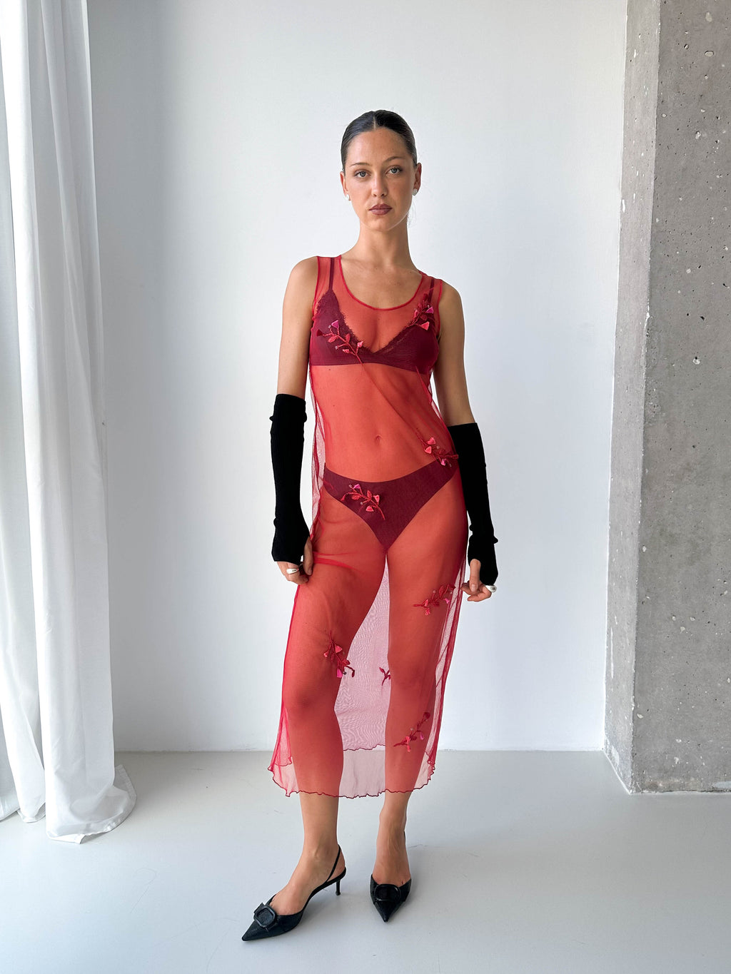 Sheer Mesh Embroidered Dress