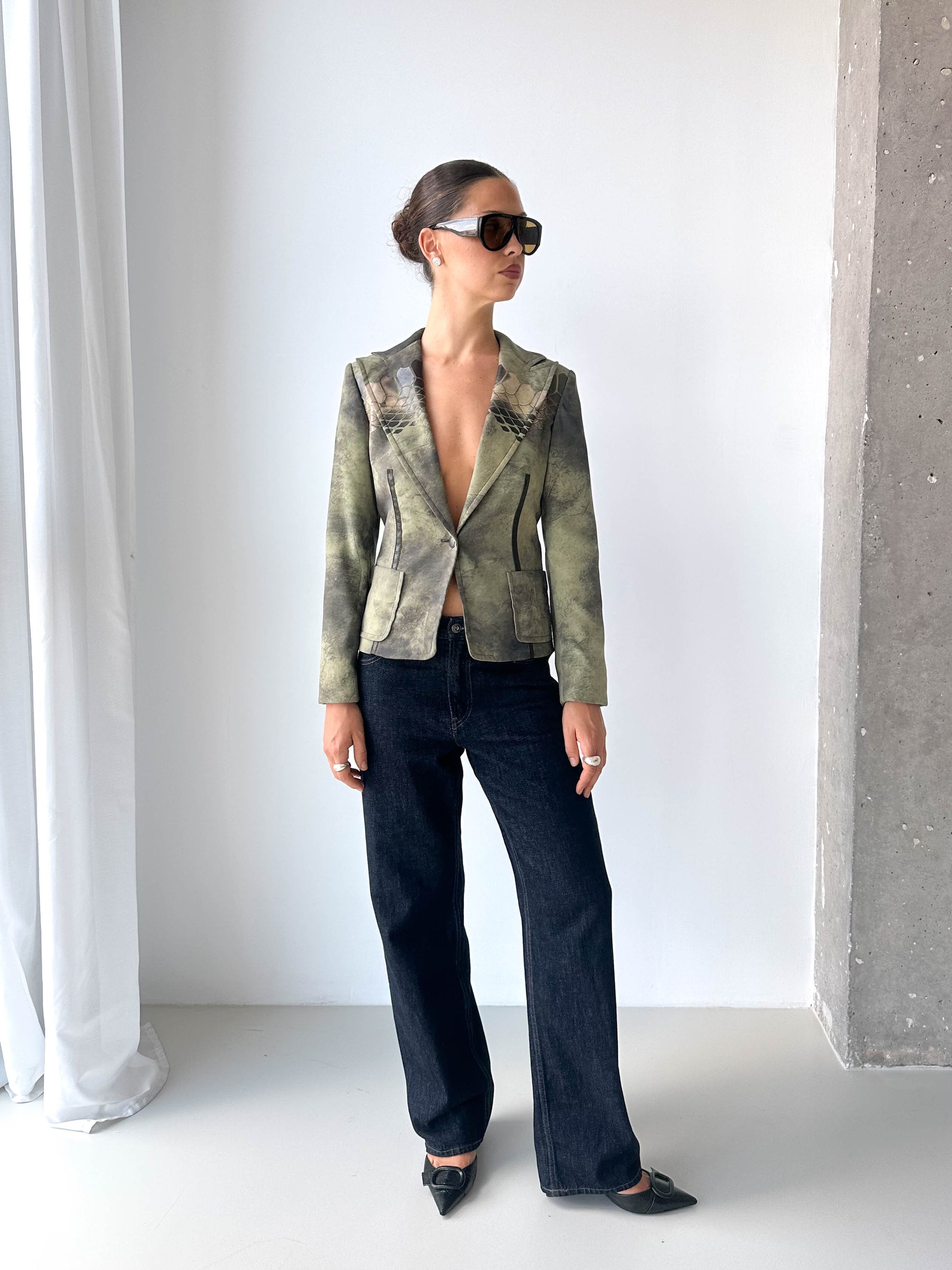 Python Print Italian Blazer Skirt Matching Set
