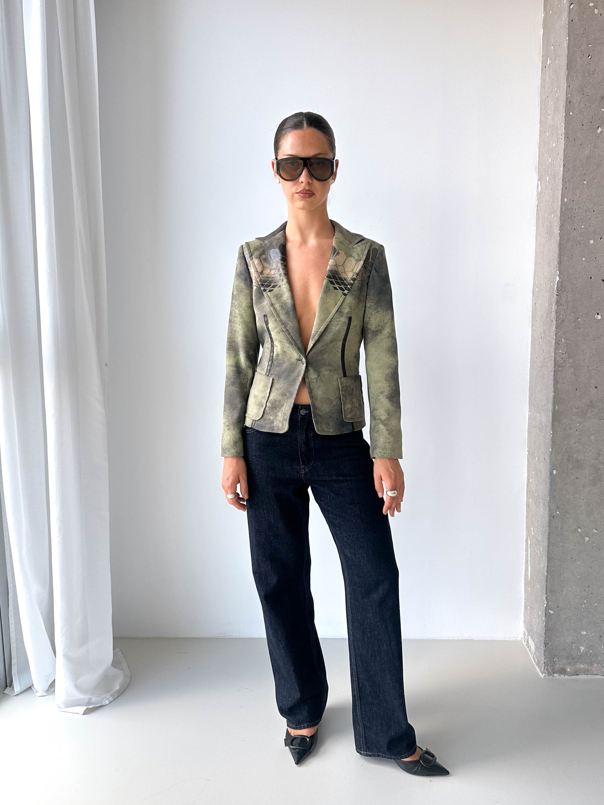 Python Print Italian Blazer Skirt Matching Set