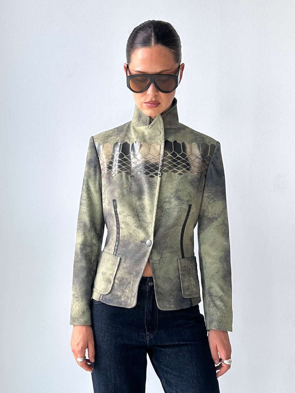 Python Print Italian Blazer Skirt Matching Set