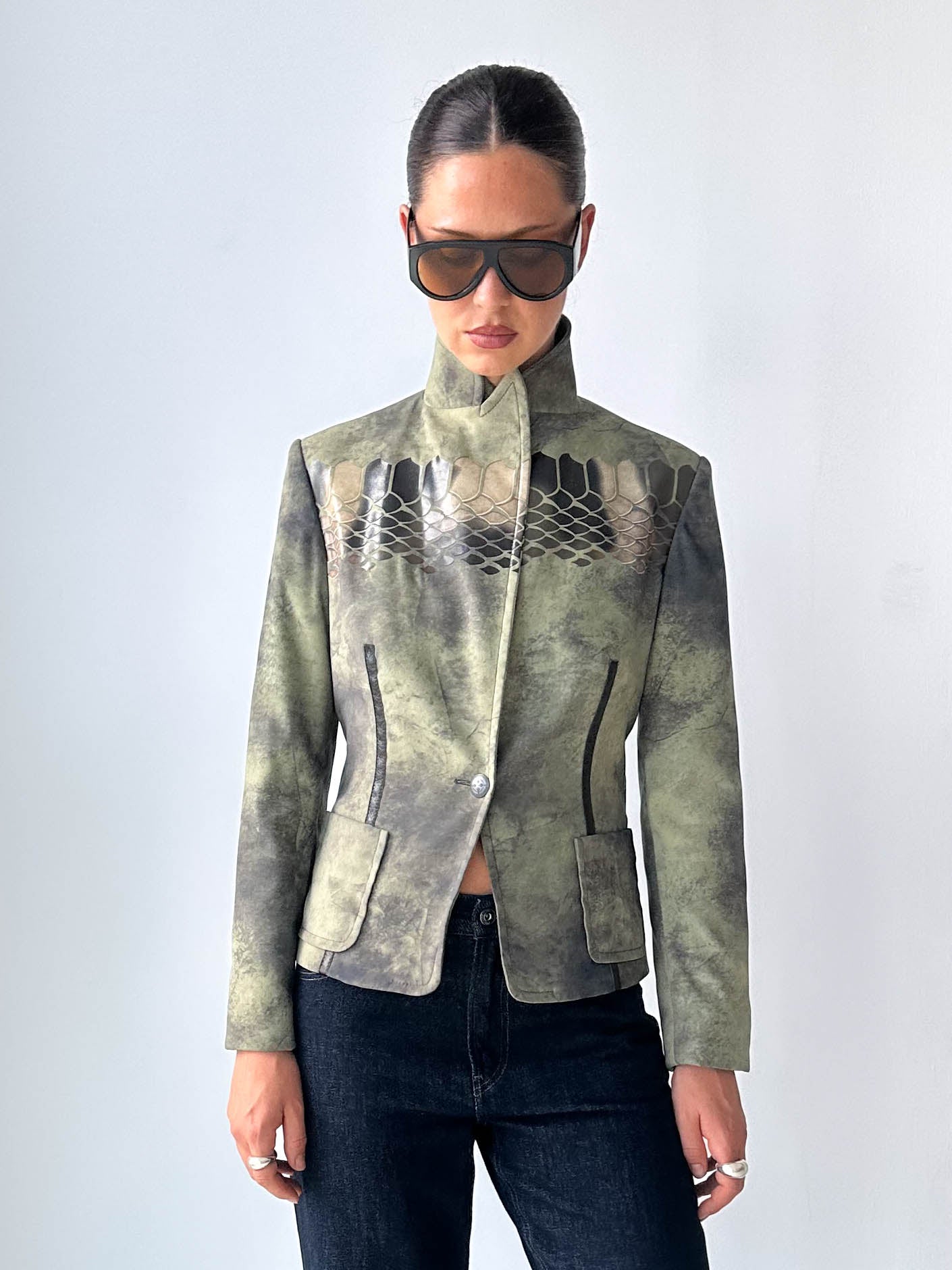 Python Print Italian Blazer Skirt Matching Set