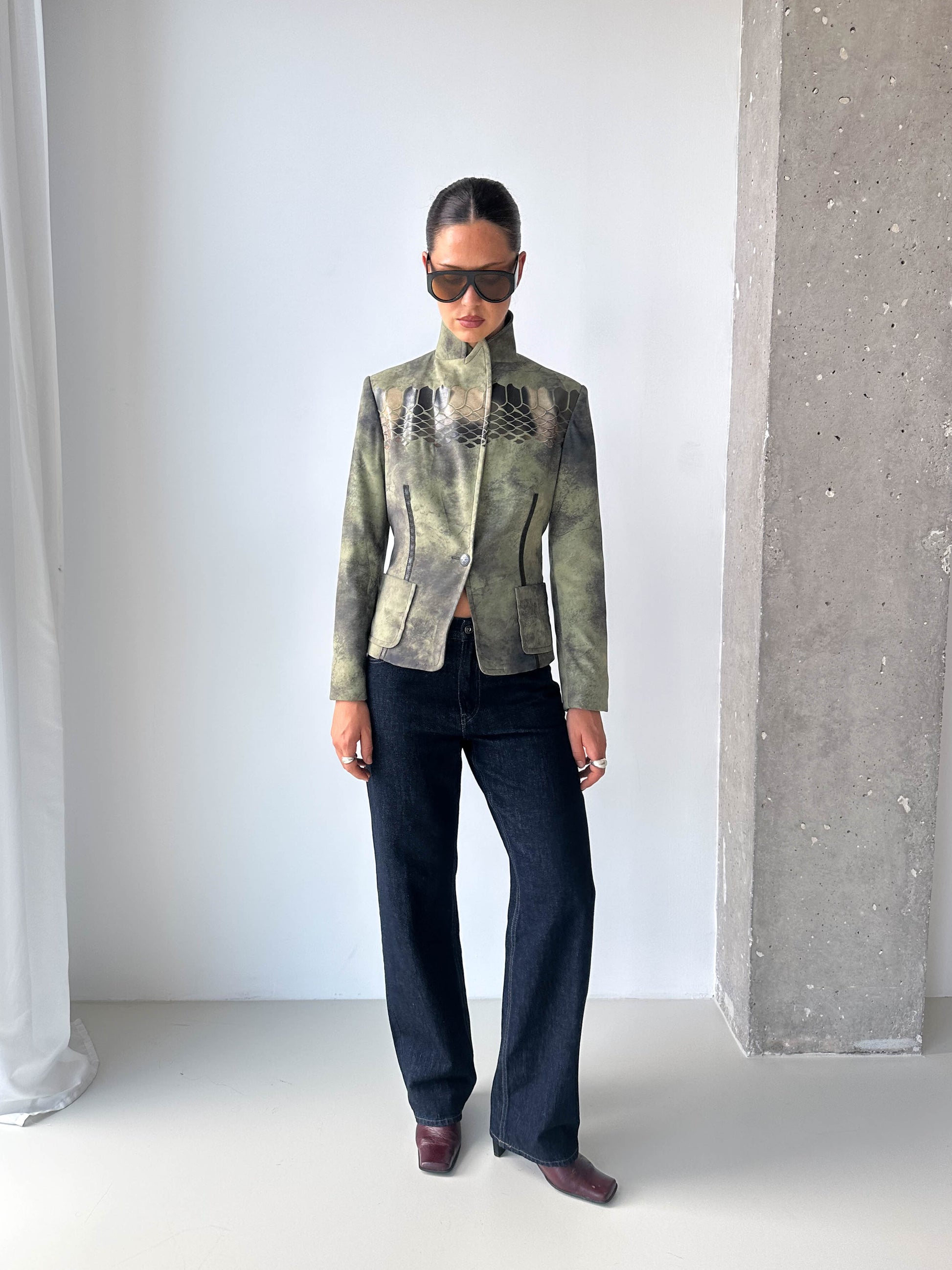 Python Print Italian Blazer Skirt Matching Set
