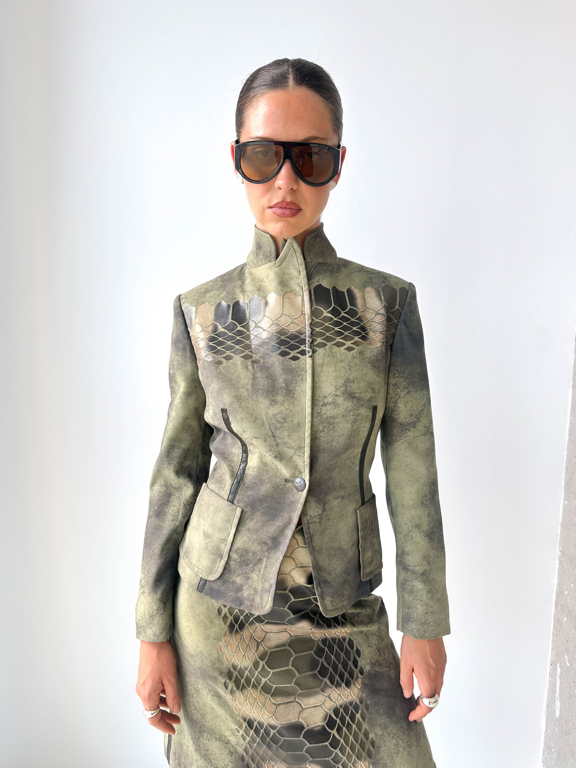 Python Print Italian Blazer Skirt Matching Set