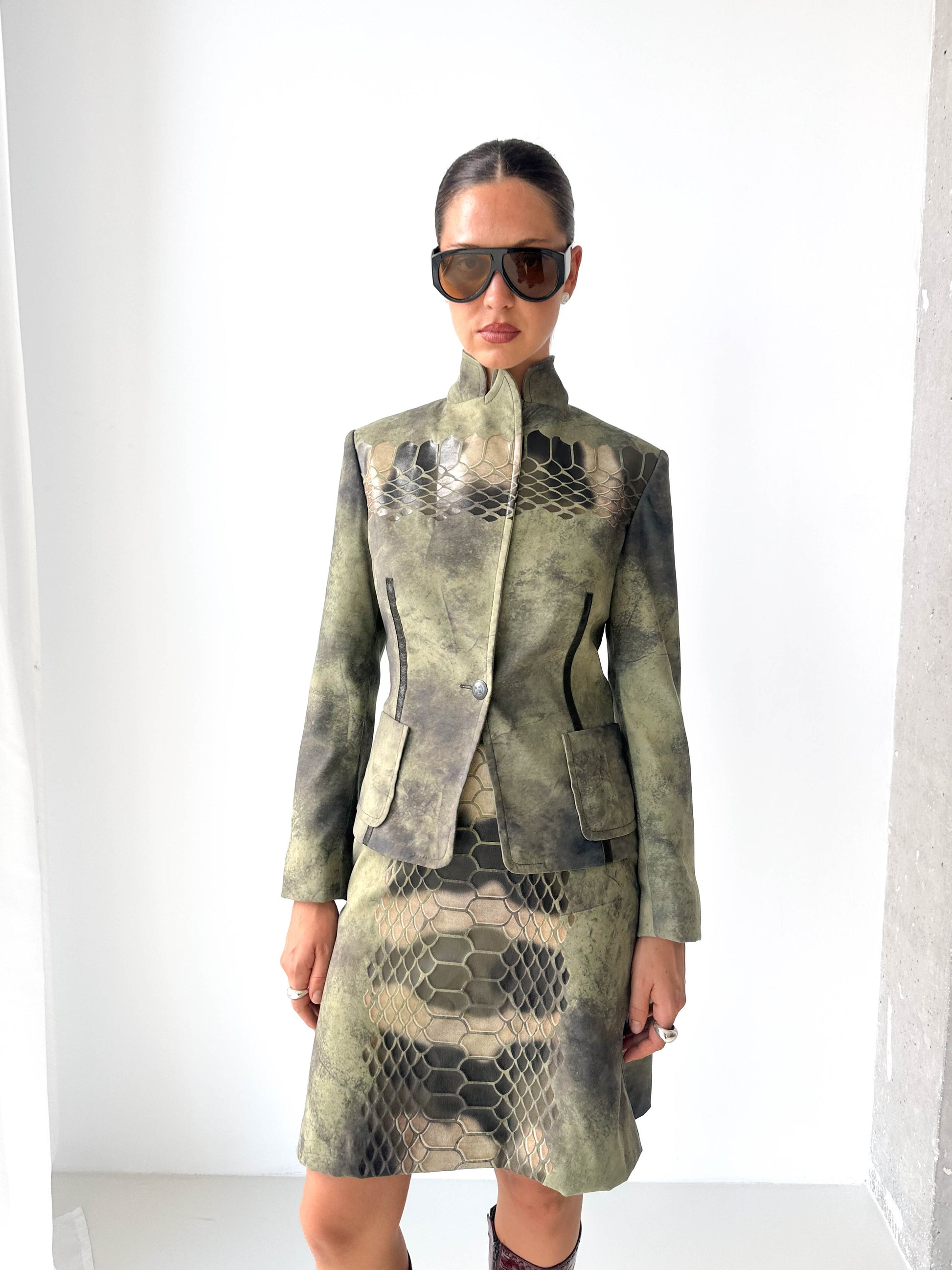 Python Print Italian Blazer Skirt Matching Set