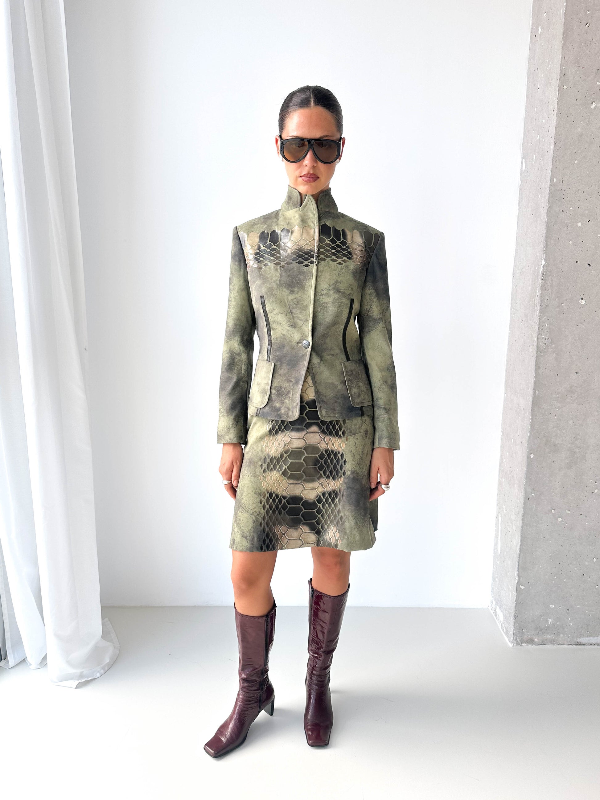 Python Print Italian Blazer Skirt Matching Set