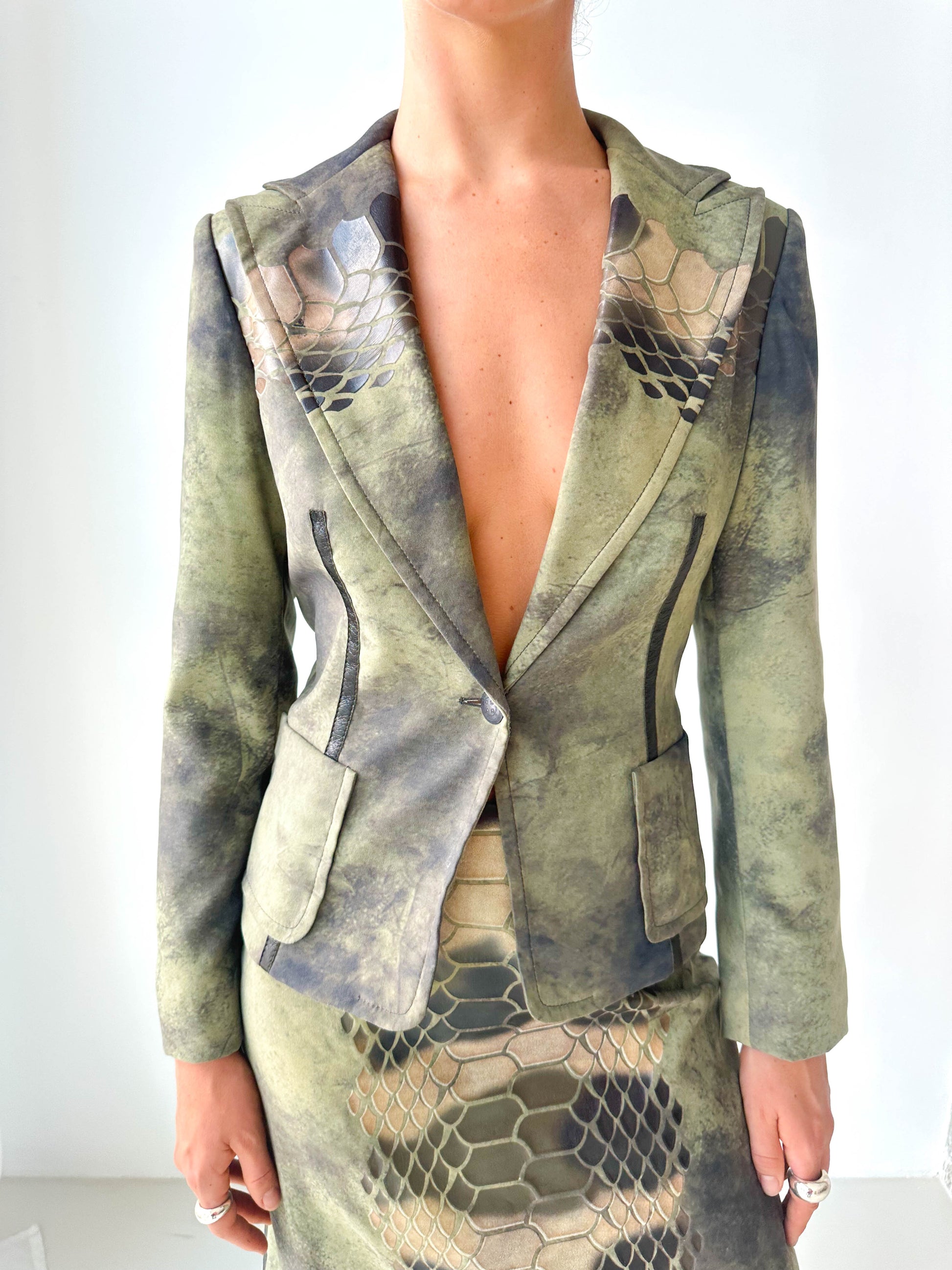 Python Print Italian Blazer Skirt Matching Set
