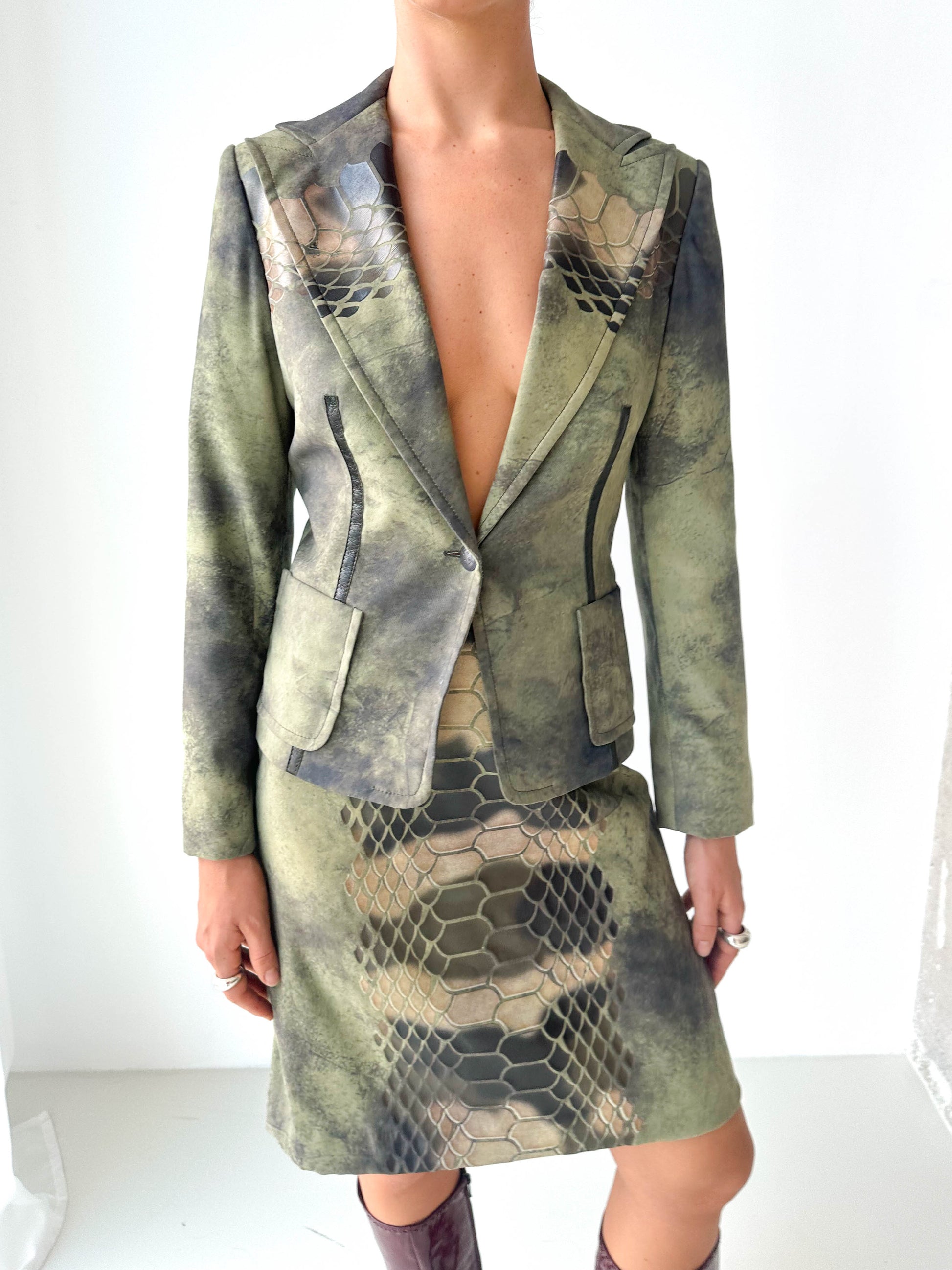 Python Print Italian Blazer Skirt Matching Set
